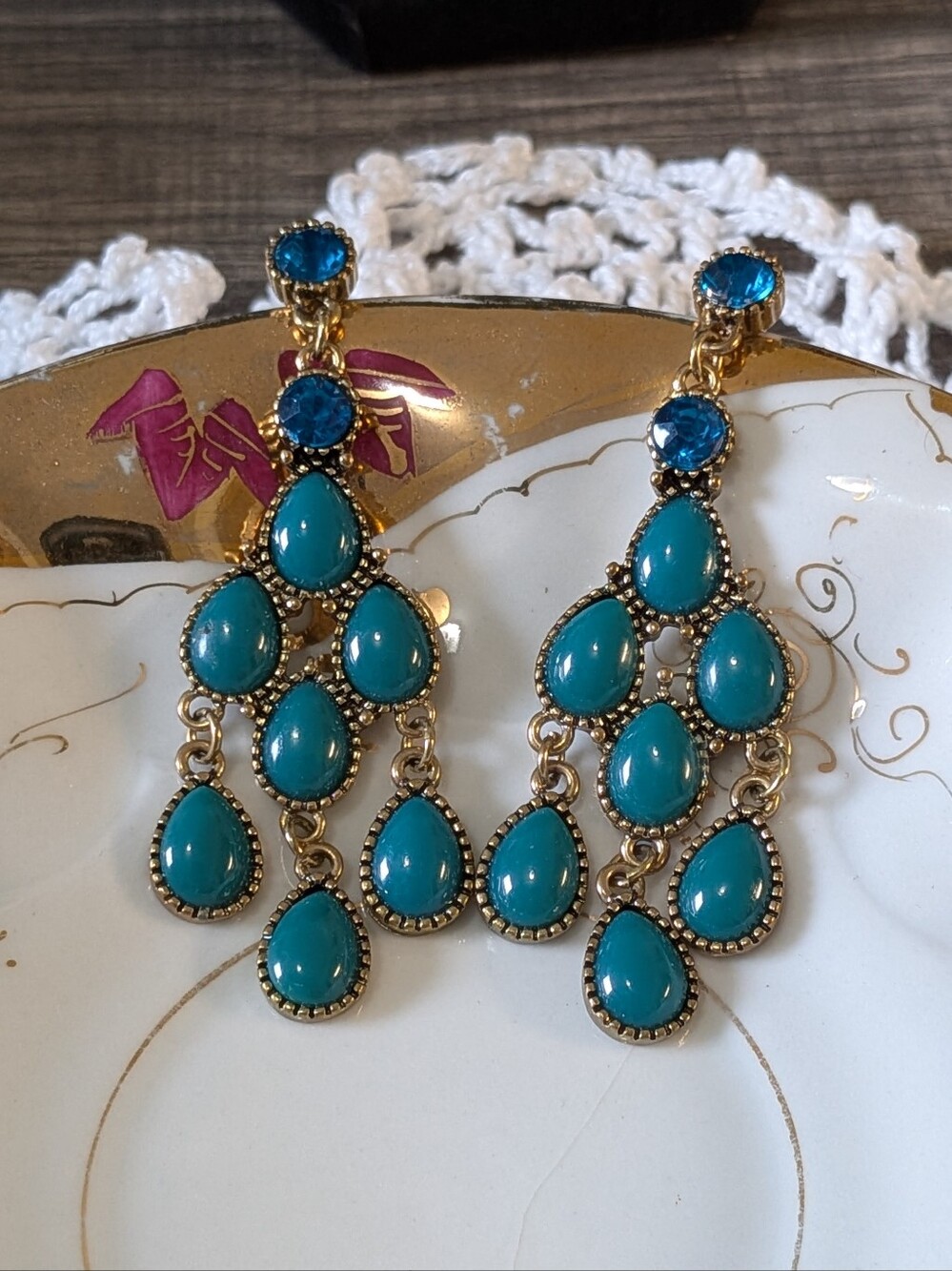 Silver-Tone Teardrop Turquoise Blue Earrings